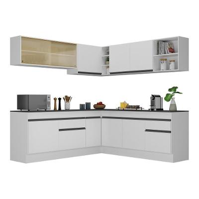 Armário de Cozinha Completa de Canto Veneza 11 Portas 2 Gavetas MDP Branco-preto