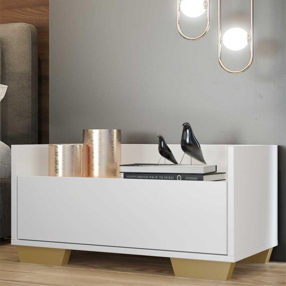 Mesa De Cabeceira 80Cm Multimóveis V4001 Branca/Natural Branco/Natural - 7