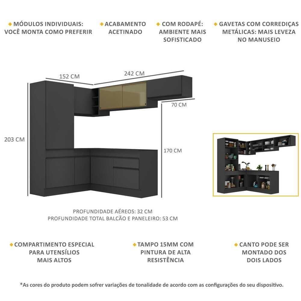 Armário De Cozinha Completa De Canto Preto - 5