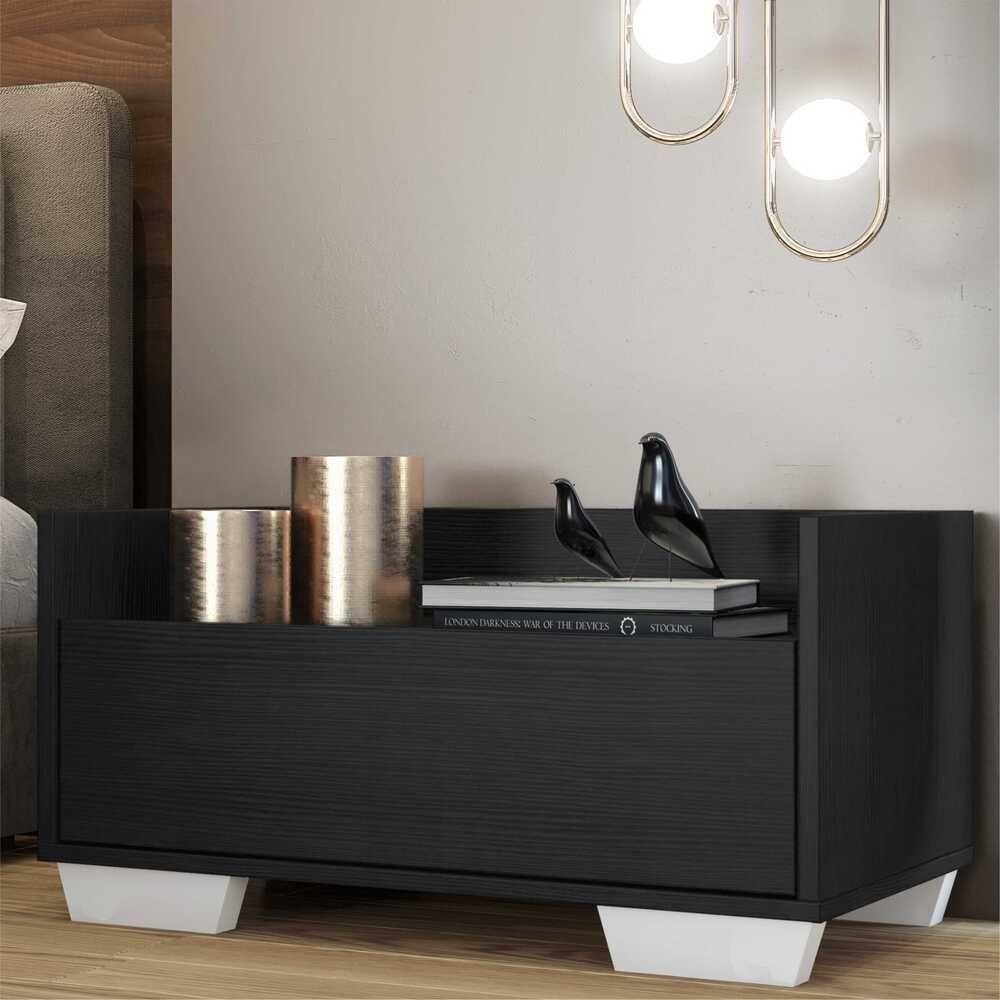 Mesa De Cabeceira 80Cm Multimóveis V4001 Preta/Branca Preto/Branco - 7