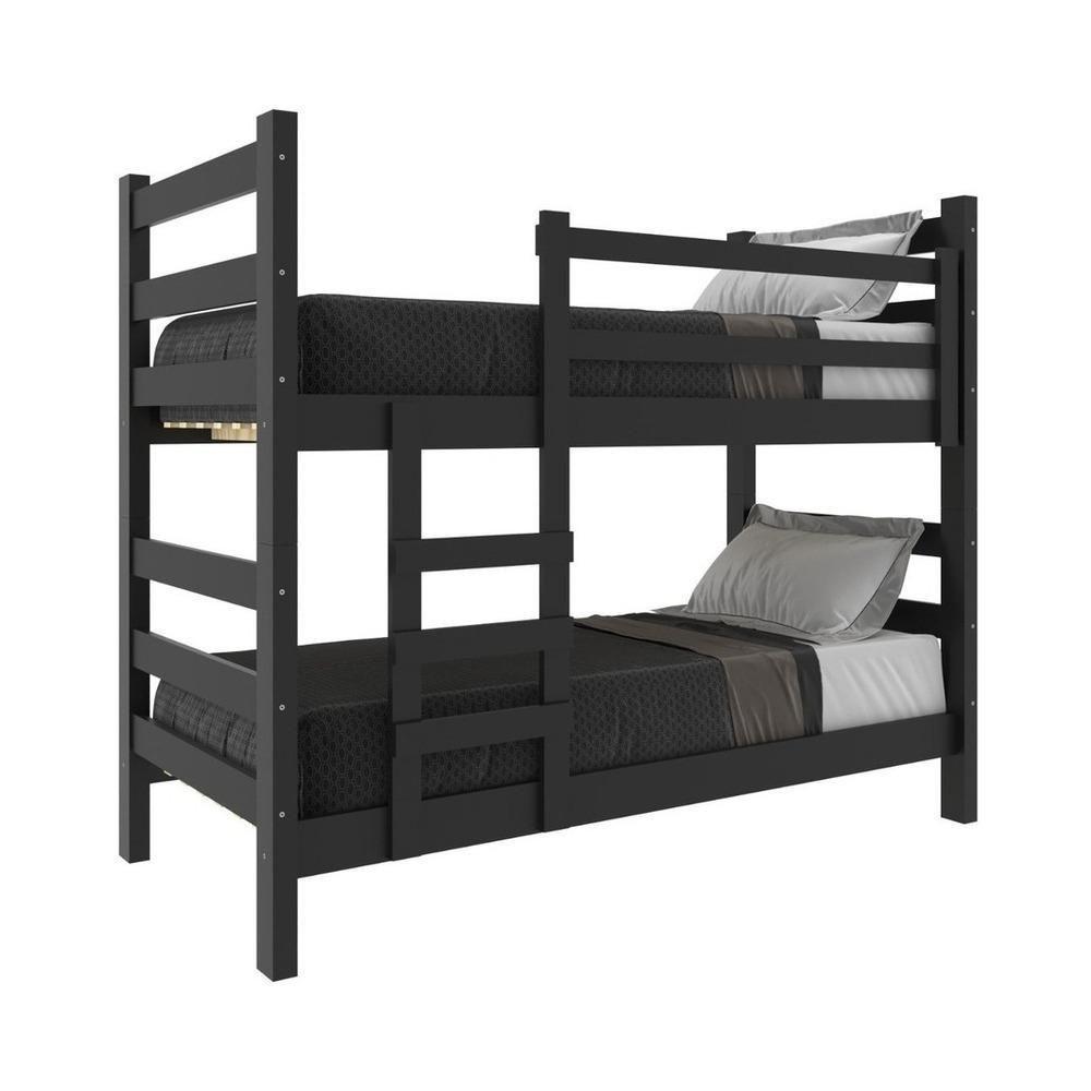 Beliche Madeira Maciça - Vira 2 Camas - Com Colchões Inclusos Dubai Multimóveis Vcr4158 Preto Preto - 1