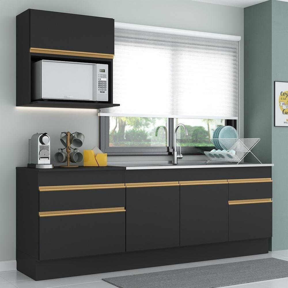 Cozinha Compacta Com Rodapé Com Armário E Balcão Preta - 1