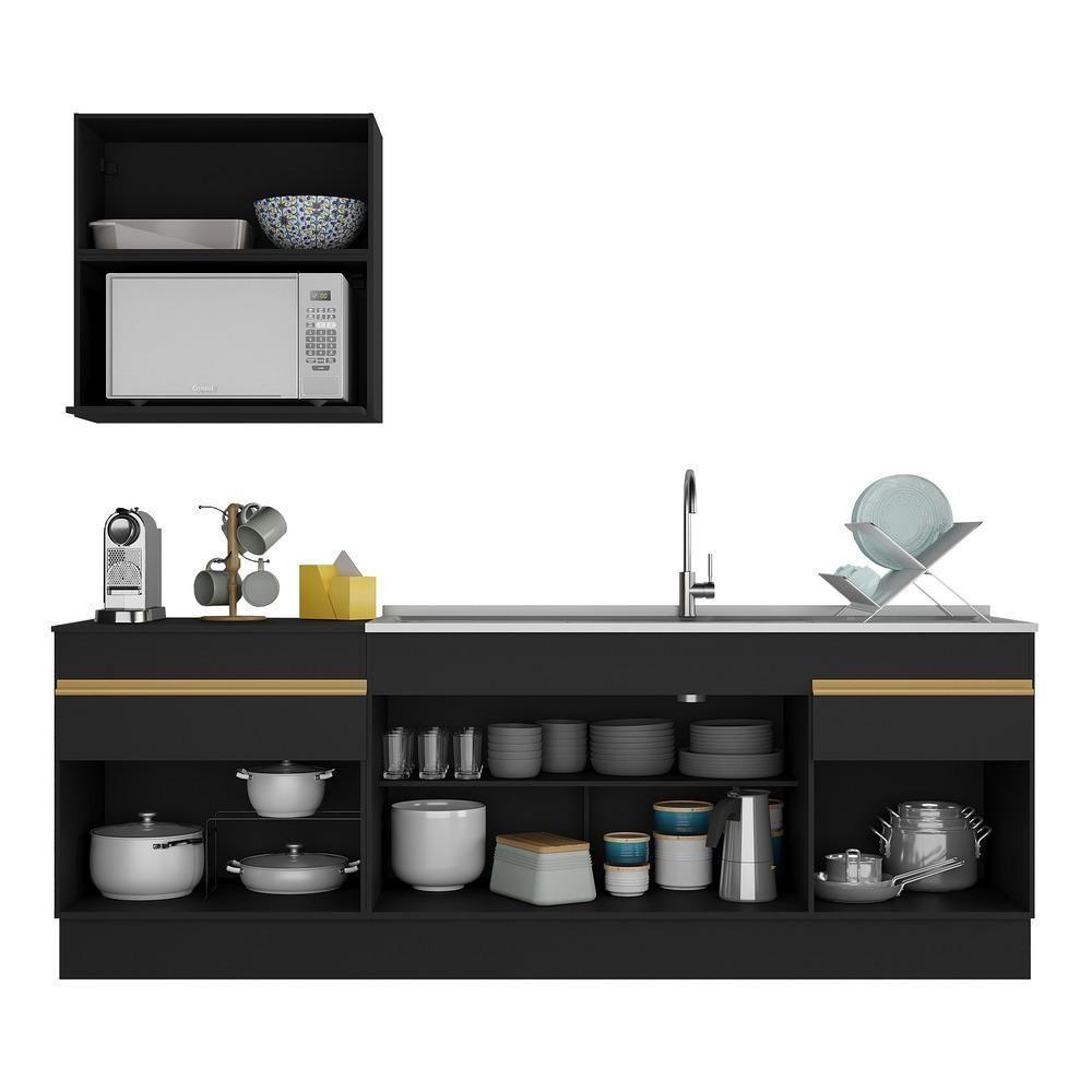 Cozinha Compacta Com Rodapé Com Armário E Balcão Preta - 2