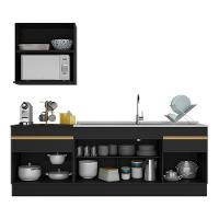Cozinha Compacta Com Rodapé Com Armário E Balcão Preta - 2