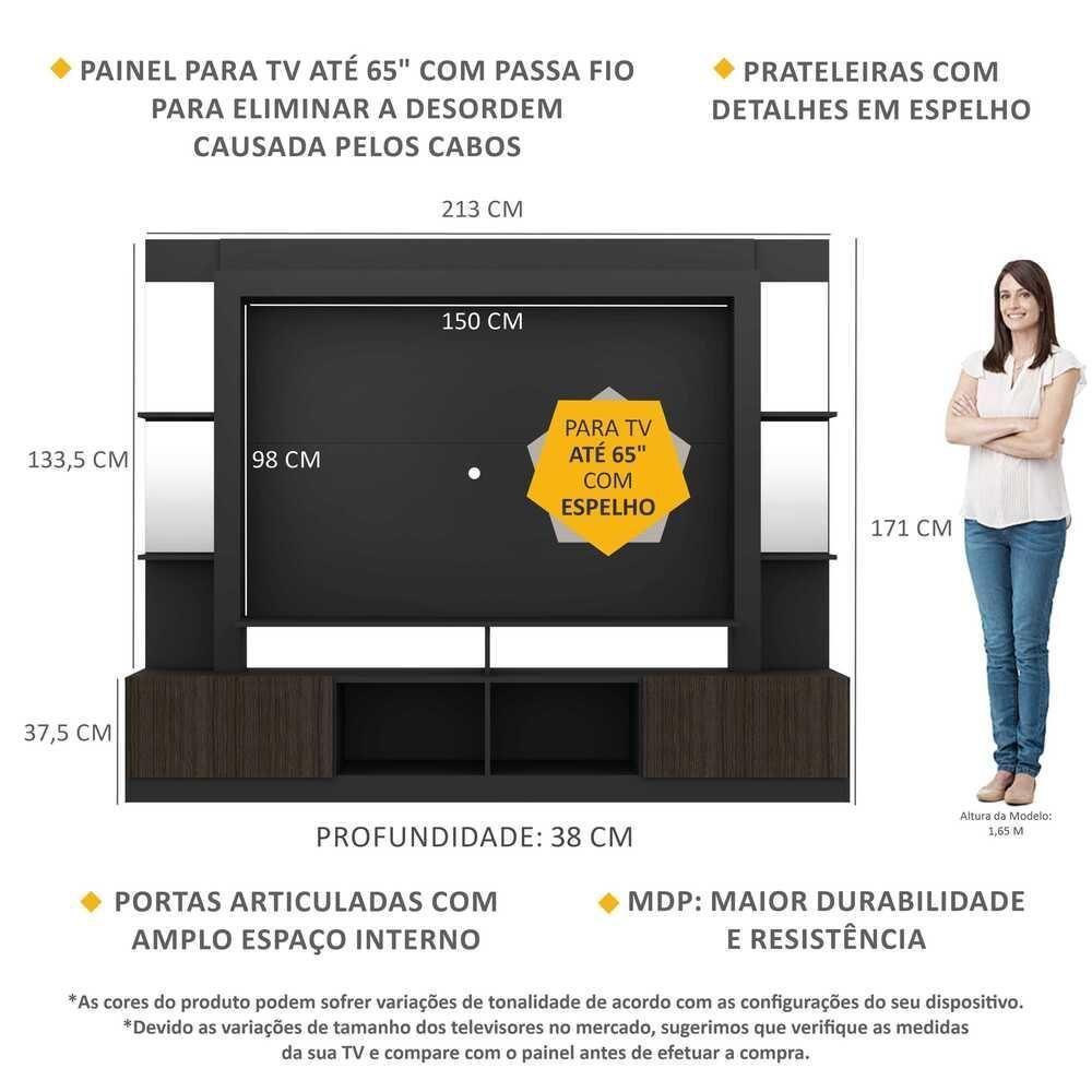 Estante Tv 65" Prateleiras C/ Espelho Oslo Multimóveis V3393 Preta/Tenerife Preto/Tenerife - 6