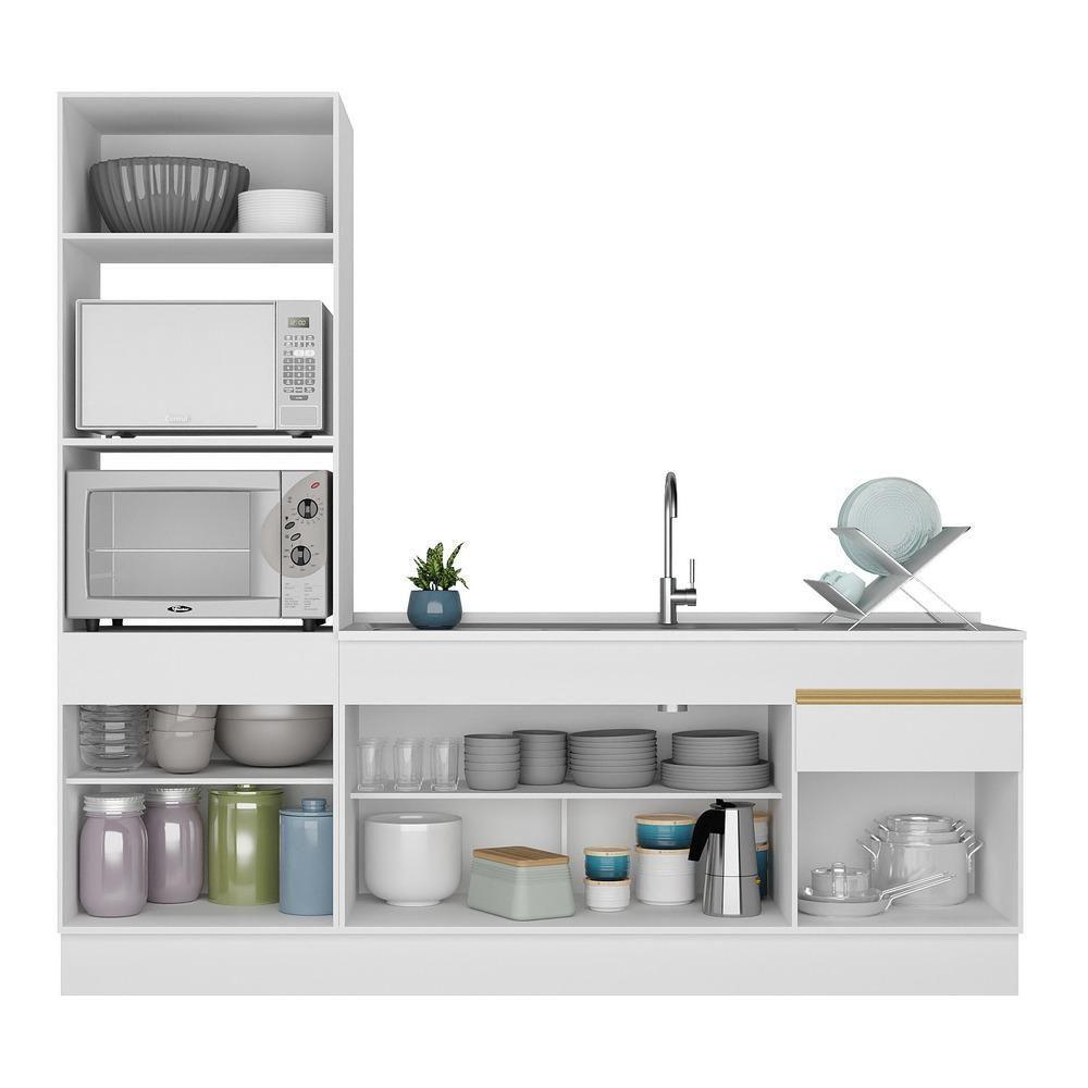 Cozinha Compacta Com Rodapé Com Armário E Balcão Branca - 4