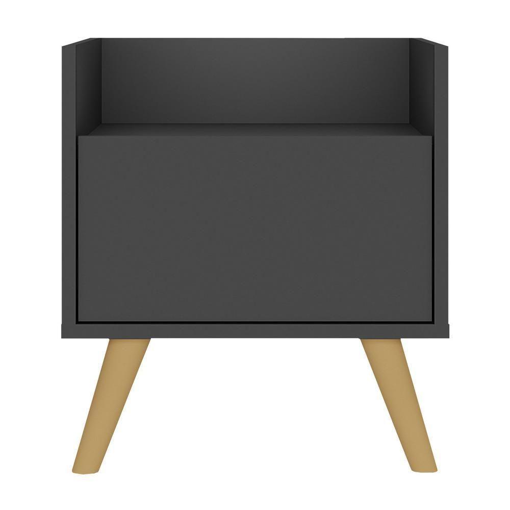 Kit Com 2 Mesas De Cabeceira 40Cm Retrô Multimóveis V4044 Preta/Natural Preto/Natural - 2