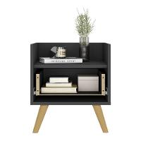 Kit Com 2 Mesas De Cabeceira 40Cm Retrô Multimóveis V4044 Preta/Natural Preto/Natural - 3