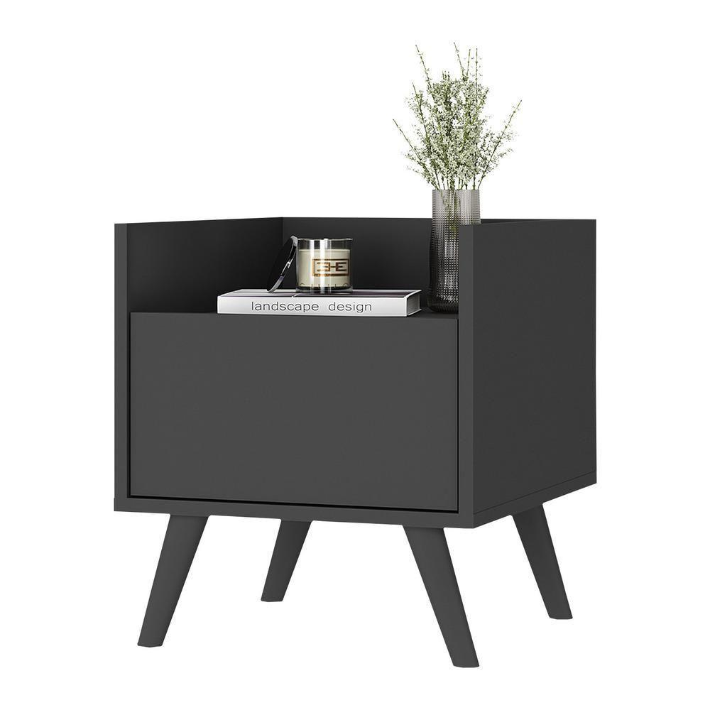 Kit Com 2 Mesas De Cabeceira 40Cm Retrô Multimóveis V4044 Preta Preto - 6