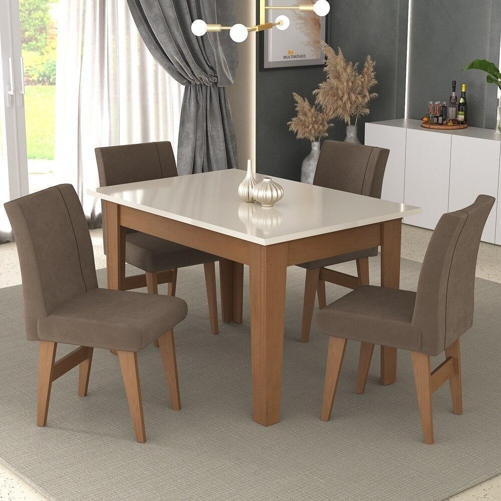 Conjunto Mesa De Jantar 120 Cm Com 4 Cadeiras Tokio Multimóveis Ex1004 Madeirado/Off White/Castor - 1
