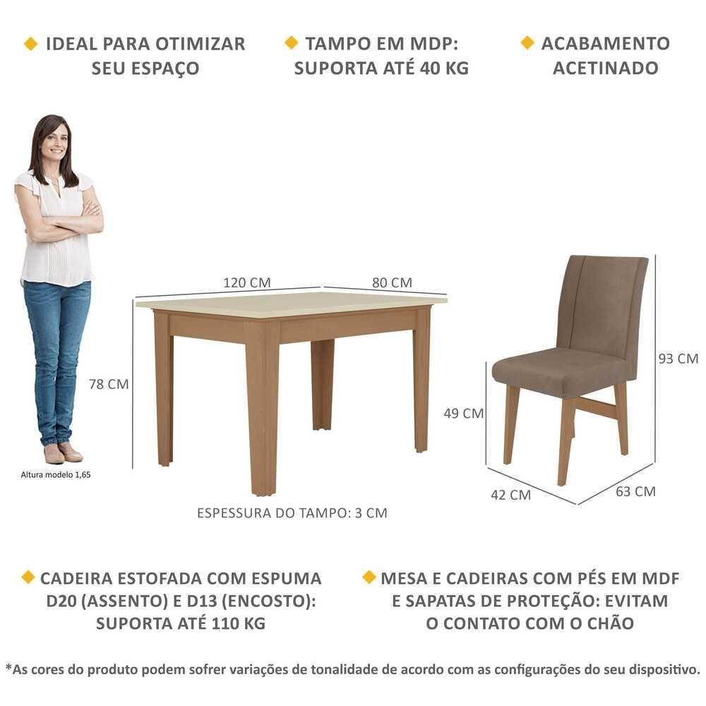 Conjunto Mesa De Jantar 120 Cm Com 4 Cadeiras Tokio Multimóveis Ex1004 Madeirado/Off White/Castor - 5