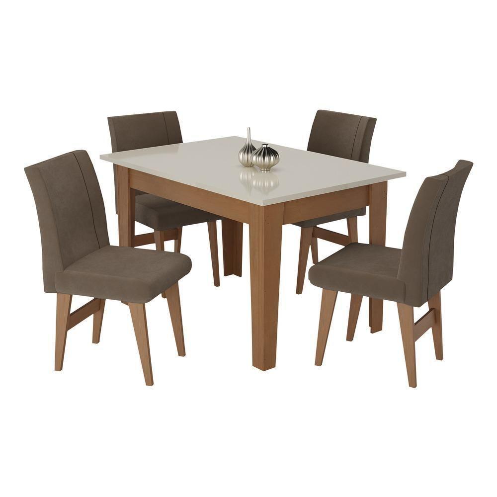 Conjunto Mesa De Jantar 120 Cm Com 4 Cadeiras Tokio Multimóveis Ex1004 Madeirado/Off White/Castor - 6