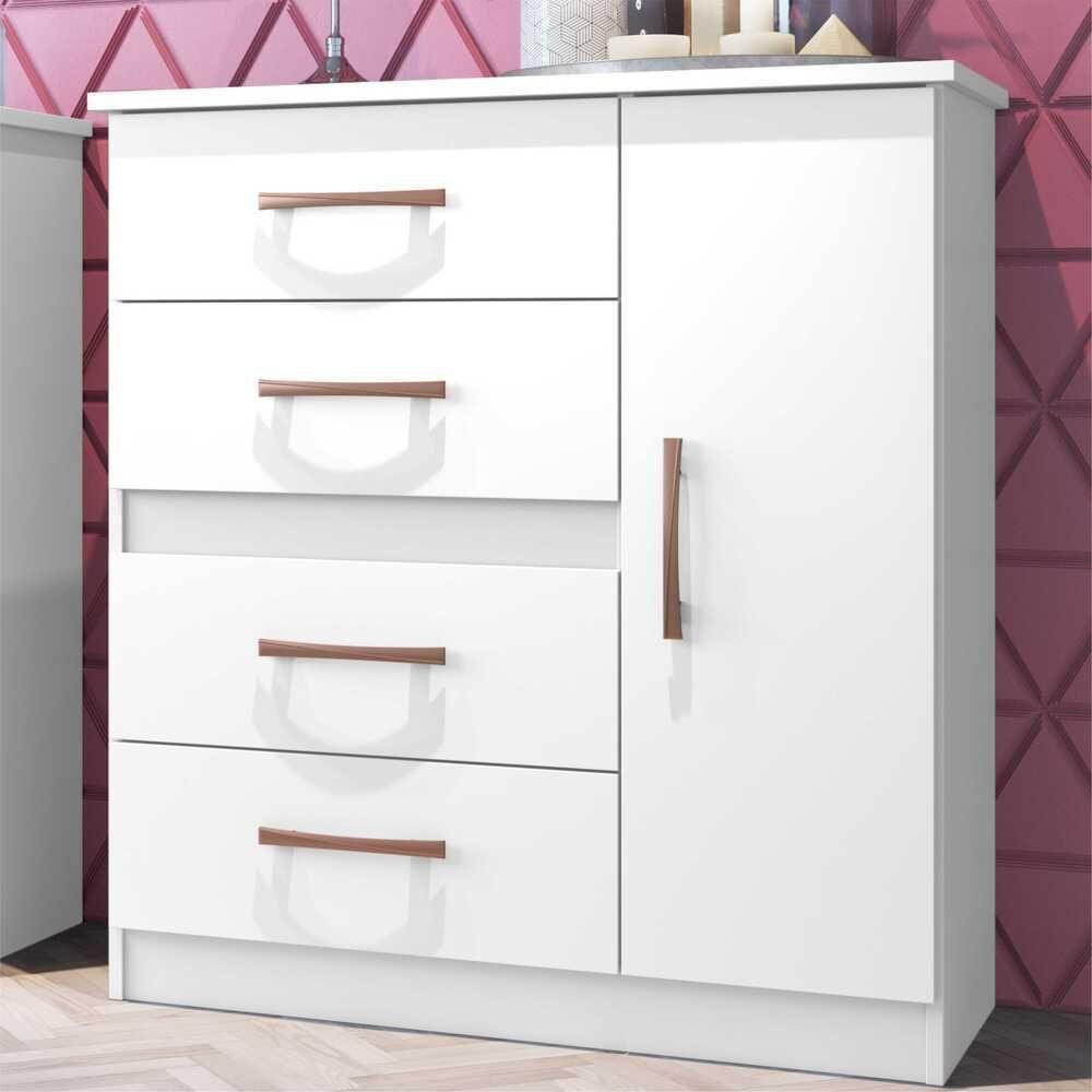 Cômoda 4 Gavetas 1 Porta Luíza Cr4157 Branco/Rosa/Azul - 1