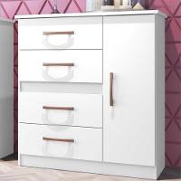 Cômoda 4 Gavetas 1 Porta Luíza Cr4157 Branco/Rosa/Azul - 1