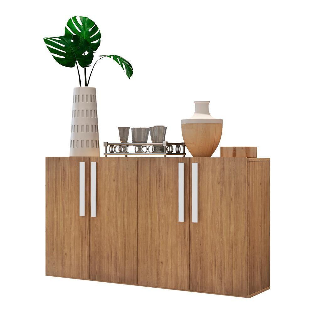 Aparador Buffet 4 Portas Suspenso Viena V3605 Rustic/Branco Rustic/Branco - 1