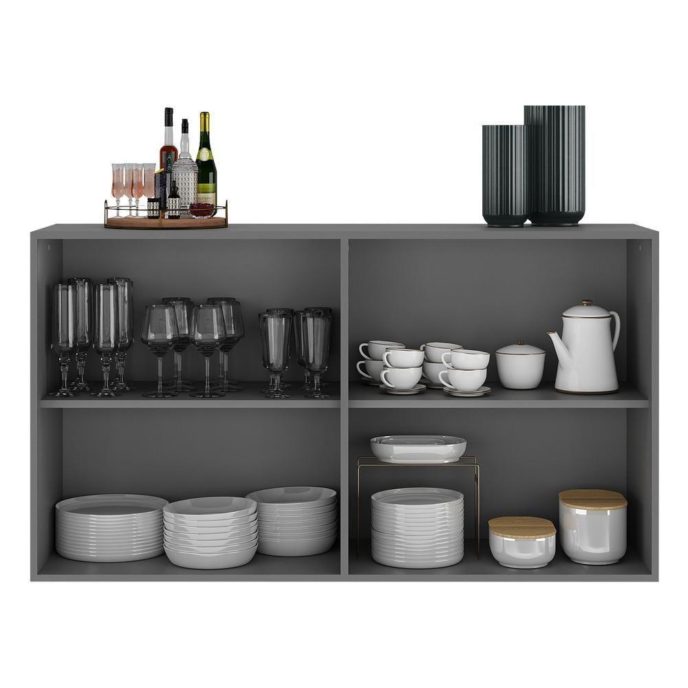 Aparador Buffet 4 Portas Suspenso Viena Grafite Branco - 3