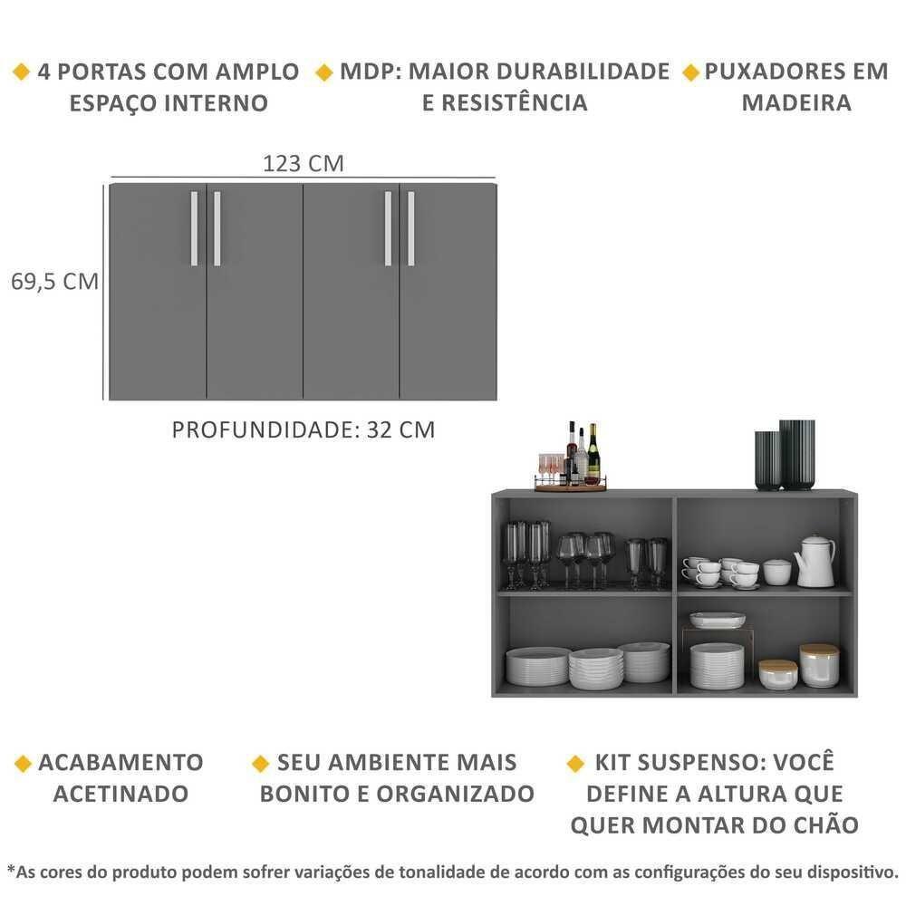 Aparador Buffet 4 Portas Suspenso Viena Grafite Branco - 5
