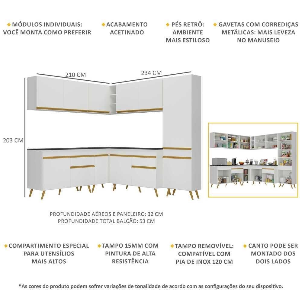 Cozinha Completa De Canto Veneza Gw Mp2067 Com Armário E Balcão Branca - 4