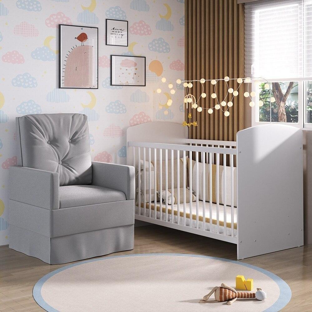 Berço Com Poltrona De Amamentação Ana Lívia Mp4063 Branco/Cinza Branco/Cinza - 1