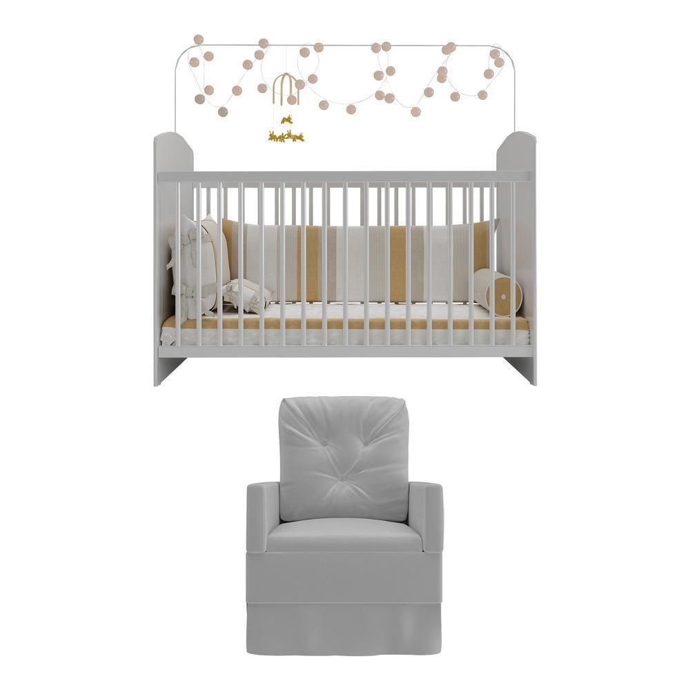 Berço Com Poltrona De Amamentação Ana Lívia Mp4063 Branco/Cinza Branco/Cinza - 2