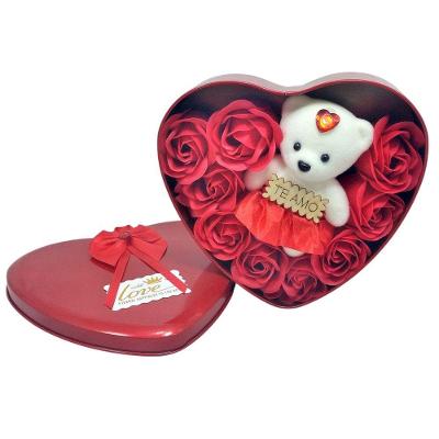 Embalagem Coração Em Lata Com Urso Pelúcia E Rosas Vermelhas