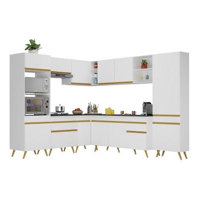 Armário de Cozinha Completa de Canto V2047 13 Portas 2 Gavetas MDF 222cm Preto