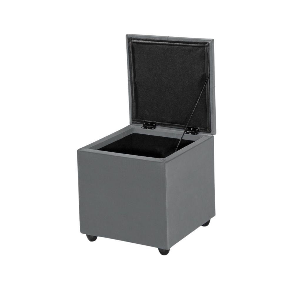 Baú Organizador Em Veludo C- Tampo Estofado E Madeira Forte Cinza - 2