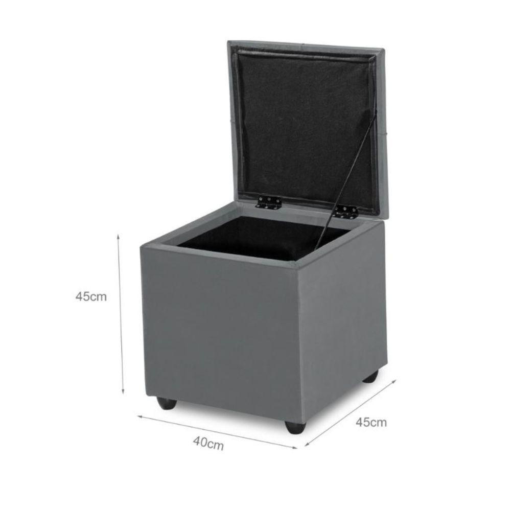 Baú Organizador Em Veludo C- Tampo Estofado E Madeira Forte Cinza - 4