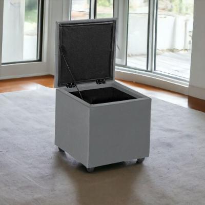 Baú Organizador Em Veludo C- Tampo Estofado E Madeira Forte Cinza