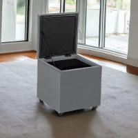 Baú Organizador Em Veludo C- Tampo Estofado E Madeira Forte Cinza - 1