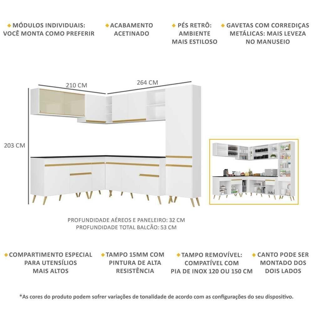Cozinha Completa De Canto Veneza Gw Mp2065 Com Armário E Balcão Branca - 5
