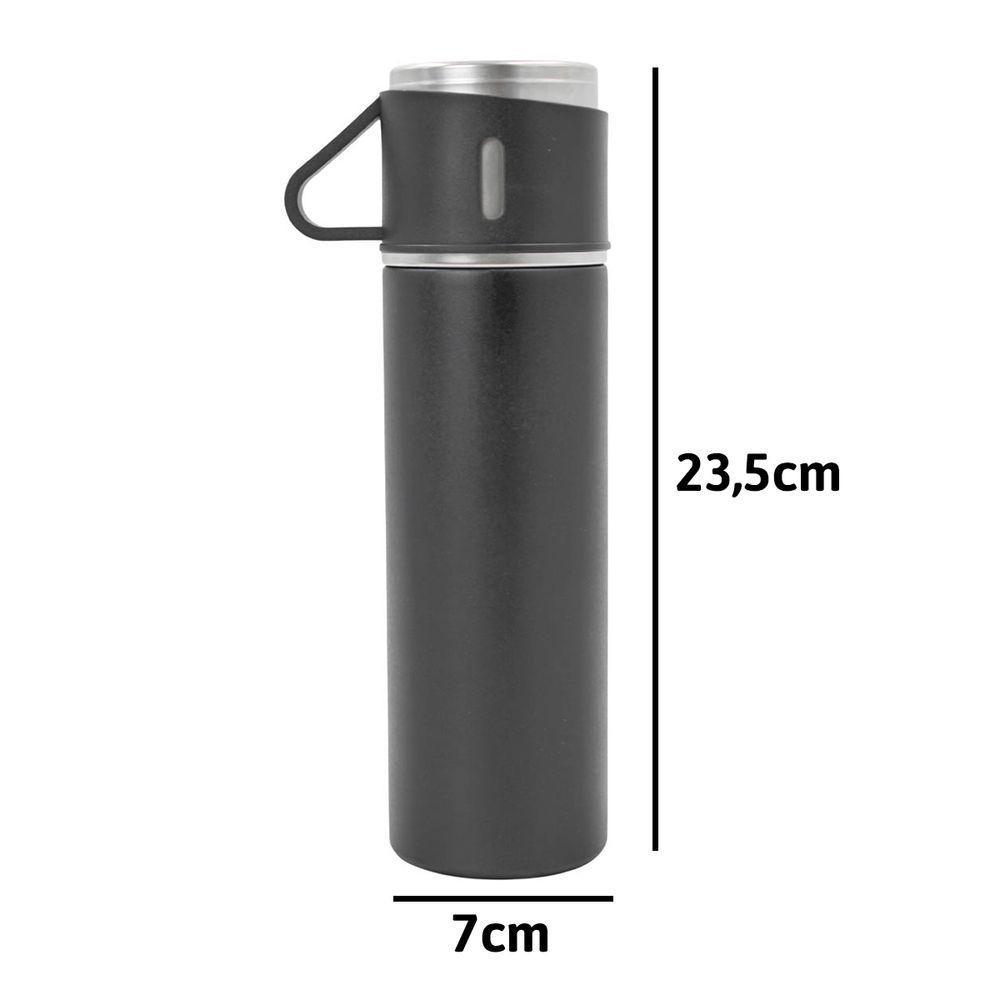 Garrafa Térmica Parede Dupla 3 Copo Aço Inox Squeeze 500ml Preto - 4