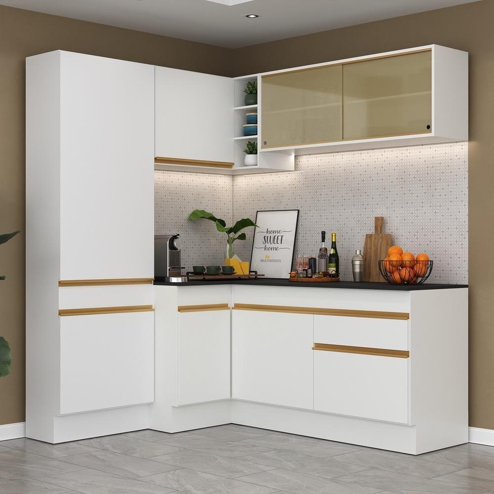 Cozinha Completa De Canto Mp2089 Com Armário E Balcão Branca Multimóveis - 1