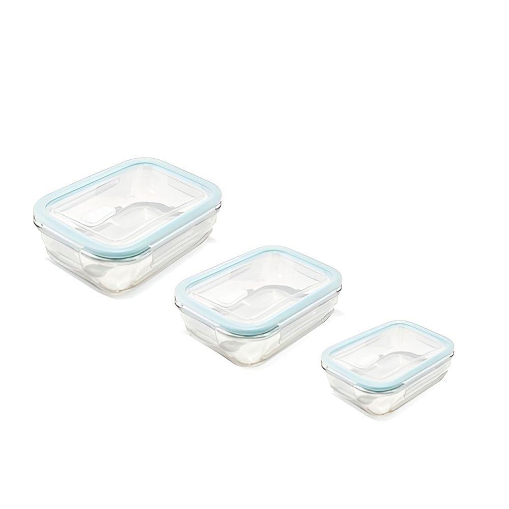 Conjunto 3 Pote Marmita Vidro Hermético Retangular - 1