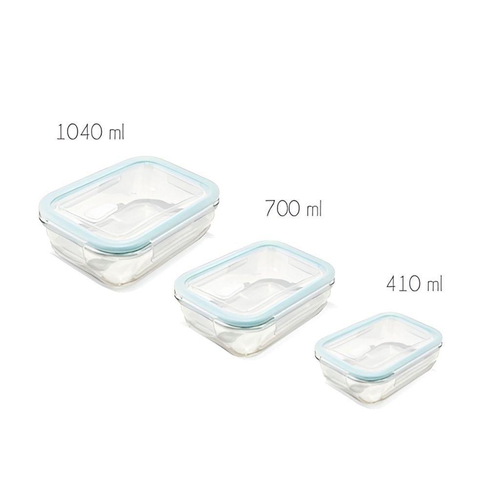 Conjunto 3 Pote Marmita Vidro Hermético Retangular - 5