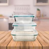 Conjunto 3 Pote Marmita Vidro Hermético Retangular