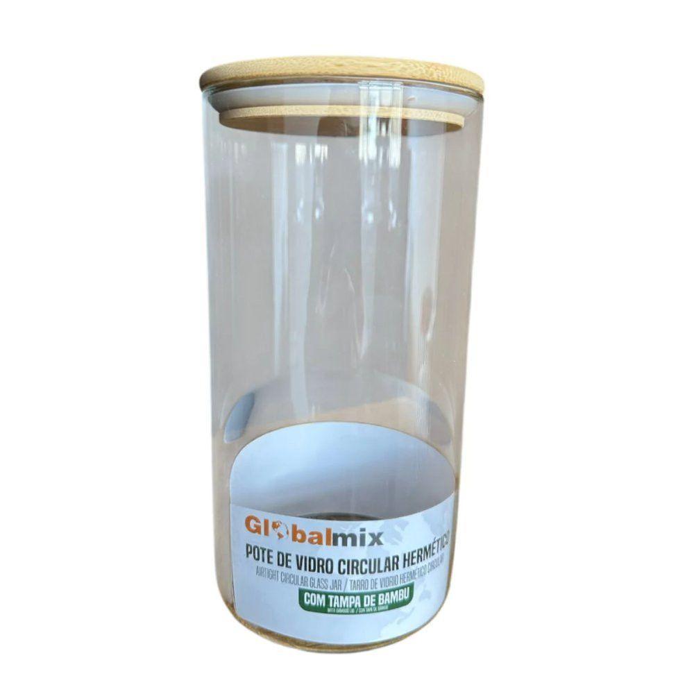 Pote De Vidro Circular Hermético Multiuso Com Tampa De Bambu - 1200ml - 1