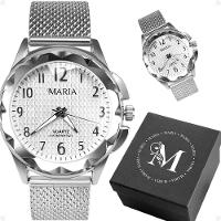 Relogio Feminino Silicone Aco Inox Prata Prova Dagua + Caixa Strass Ajustavel Moda Original Social - 1