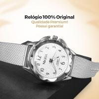 Relogio Feminino Silicone Aco Inox Prata Prova Dagua + Caixa Strass Ajustavel Moda Original Social - 6