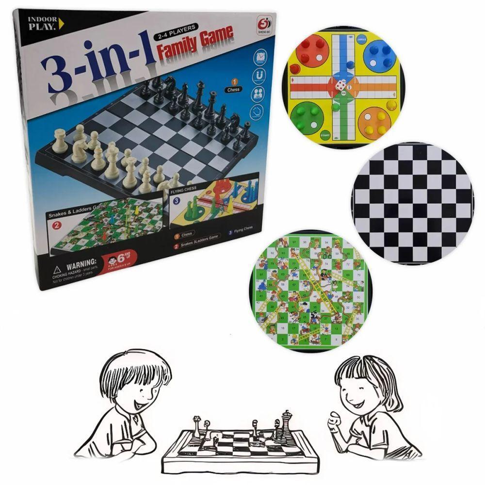 Jogos Tabuleiro 3 Em 1 Clássicos Xadrez Ludo Cobras Escadas - 3