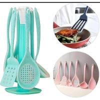 Kit 7 Peças Utensílios Cozinha Silicone Resistente Durável Verde Água - 3
