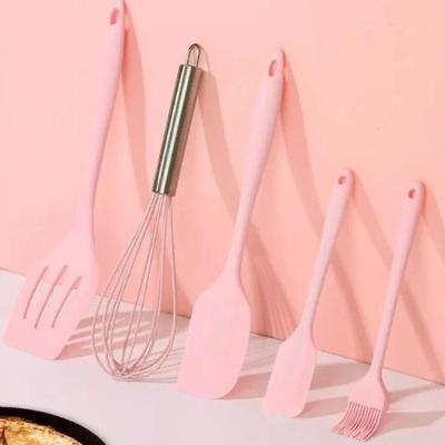Kit Utensílios De Silicone Para Cozinha 5 Peças Espátula Fue Pincel Rosa