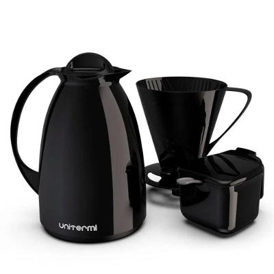 Kit Garrafa Termica Café Prático Com Açucareiro Com Colher E Suporte Para Filtro - Preto