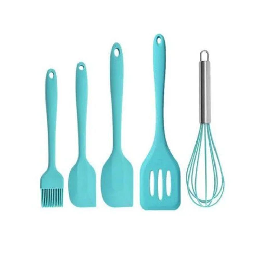 Kit Utensílios De Silicone Para Cozinha 5 Peças Espátula Fue Pincel Azul - 1
