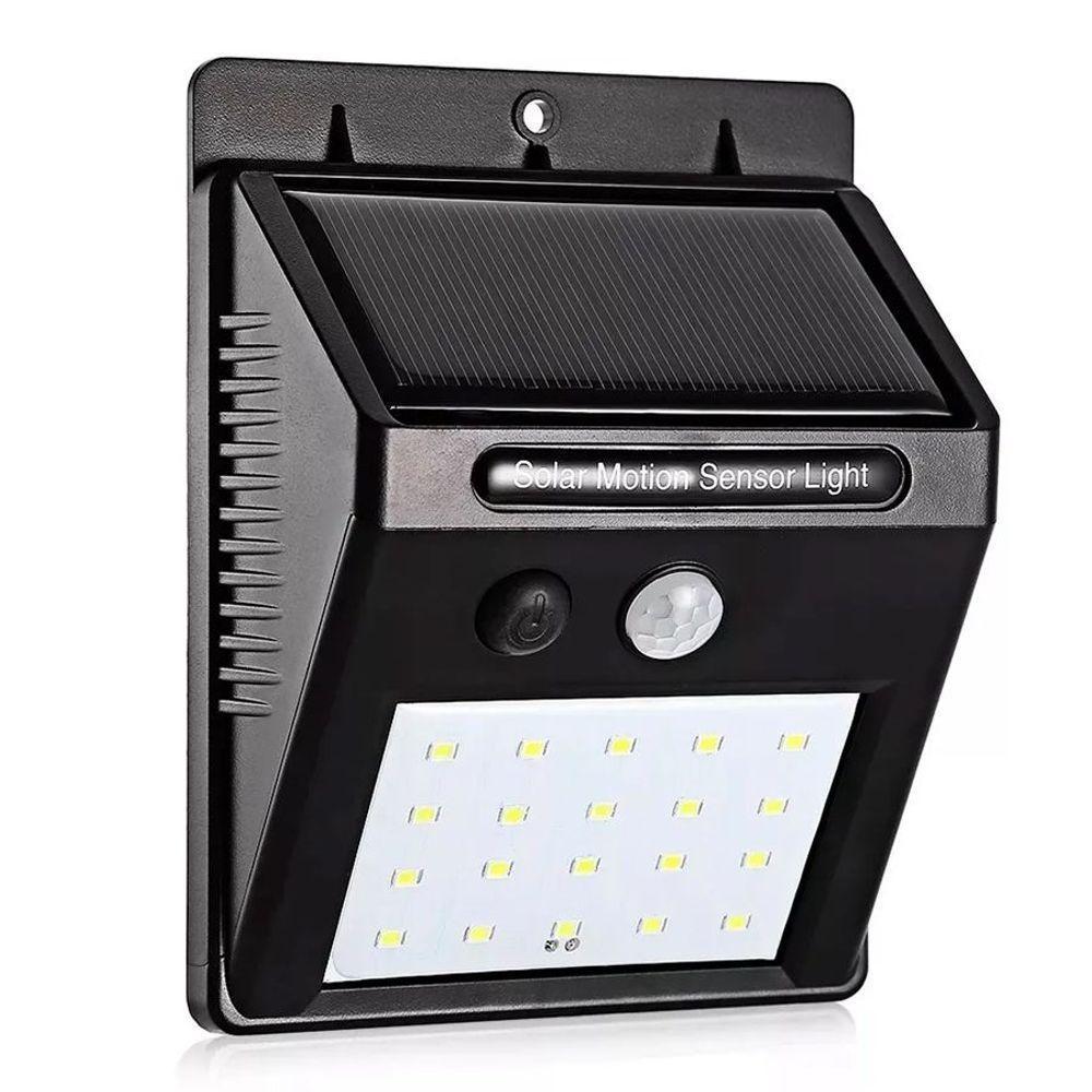 Luminária Parede Solar 30 Leds Sensor Movimento Luz Preto - 1