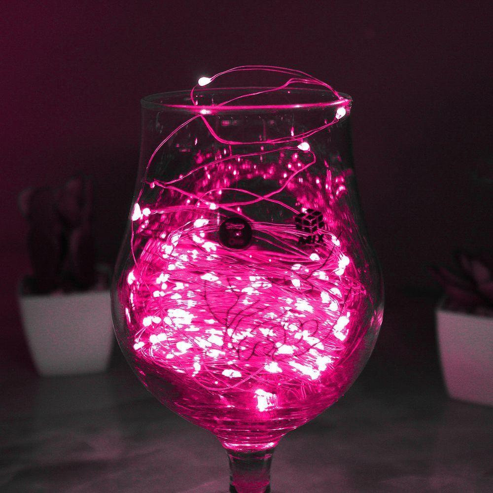 Pisca De Led Fio De Fada 20l 2 Metros A Bateria Natal Ano Novo Rosa - 1