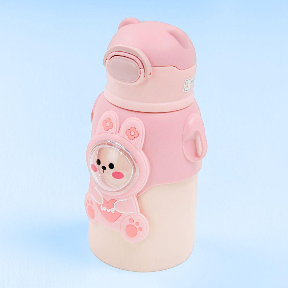 Garrafinha Com Canudo Squeeze Infantil Garrafa Bebe Térmica Alça Rosa - 2