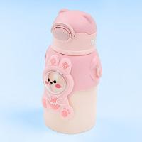 Garrafinha Com Canudo Squeeze Infantil Garrafa Bebe Térmica Alça Rosa - 2