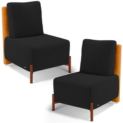 Kit 02 Poltronas Decorativas Sala De Estar Living Hungria L02 Couríssimo Whisky Bouclê Preto - Lyam