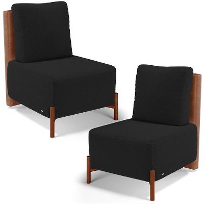 Kit 02 Poltronas Decorativas Sala De Estar Living Hungria L02 Couríssimo Camel Bouclê Preto - Lyam